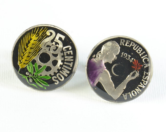 Cufflinks 25 cents Spain.Big Size Coin Collector Gifts,Dad Coin Gift,Upcycled,mens gift accessories jewelry