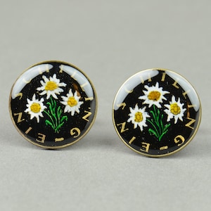 Real Coin Cufflinks: Austria 1 Schilling Edelweiss, Black Enamelled Coating | Mens Wedding Jewelry, Collector Gift | 22mm Diameter