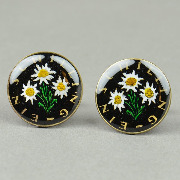 Enamel  Cufflinks - Austria Coin - 1 Schilling - Edelweiss Coin Collector Gifts,Dad Coin Gift,Upcycled,mens gift accessories jewelry