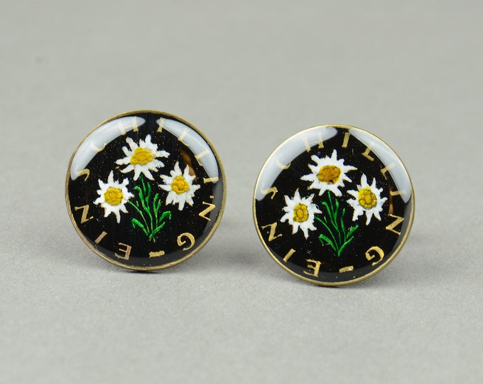 Enamel  Cufflinks - Austria Coin - 1 Schilling - Edelweiss Coin Collector Gifts,Dad Coin Gift,Upcycled,mens gift accessories jewelry