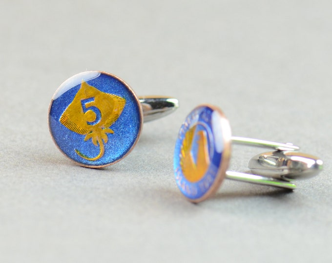 Cufflinks Iceland enamel Coin.Carp cufflinks Coin Collector Gifts,Dad Coin Gift,Upcycled,mens gift accessories jewelry