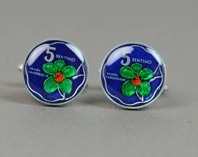 Cufflinks  flower Philippines coin.Cuff links mens accessories jewelry gift