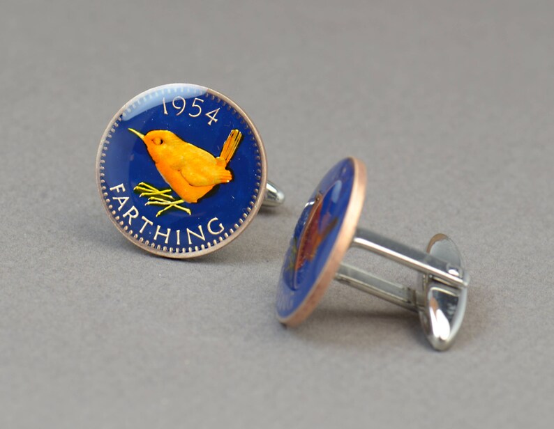 Farthing Bird Coin Cufflinks.United Kingdom.Great Britain Coin Collector Gifts,Dad Coin Gift,Upcycled,mens gift accessories jewelry