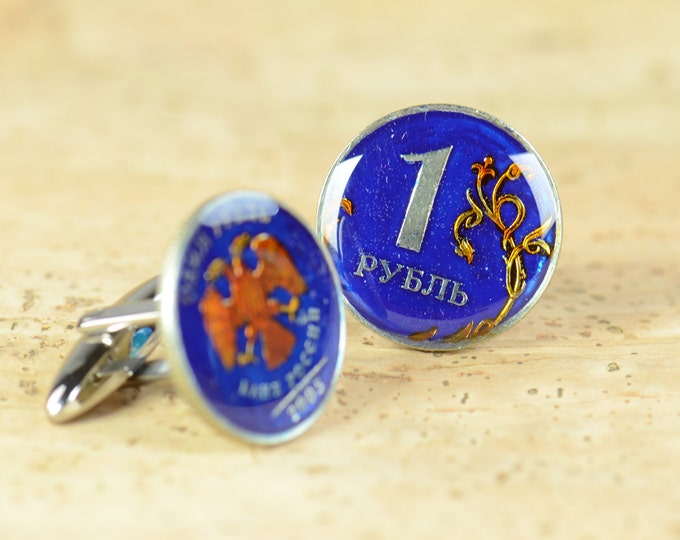 Enamel Cufflinks-Russia Coin.Cuff links men gift accessories Coin Collector Gifts,Dad Coin Gift,Upcycled,mens gift accessories jewelry