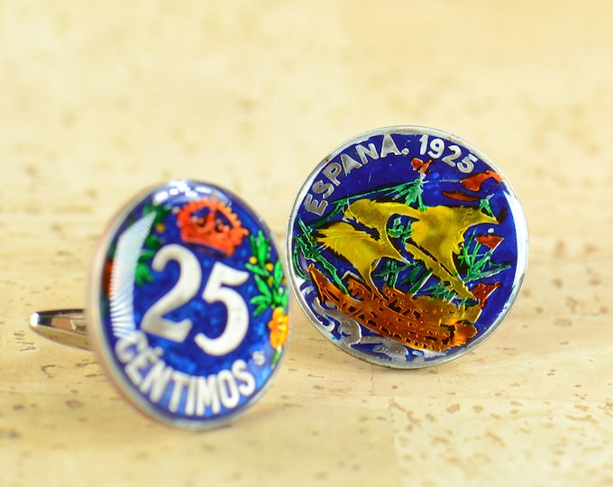 Cufflinks 25 cents Spain.Big Size Coin Collector Gifts,Dad Coin Gift,Upcycled,mens gift accessories jewelry