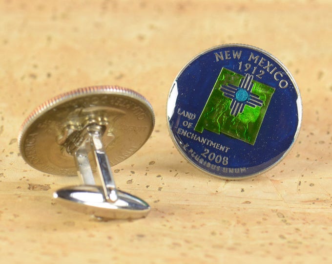 Cufflinks New Mexico Quarter. Enamelled cuff links.Stainless steel leg.Coin cufflinks.USA