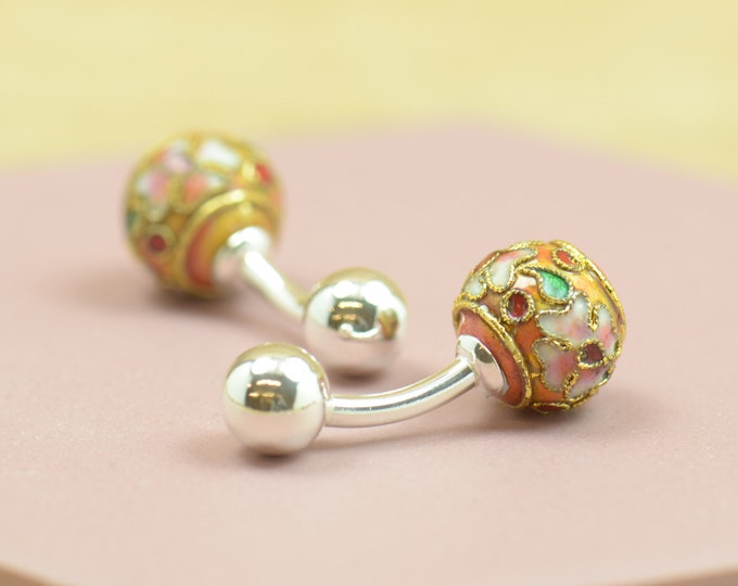 Cufflinks made with a cloisonne enamel piece and sterling silver prong.Men or women accessories- Japanese