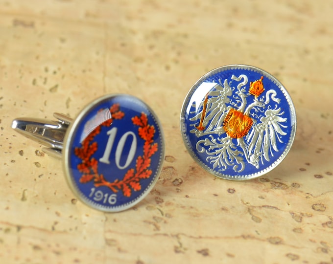 Enamel  Cufflinks - Austria Coin - Republik Osterreich Coin Collector Gifts,Dad Coin Gift,Upcycled,mens gift accessories jewelry