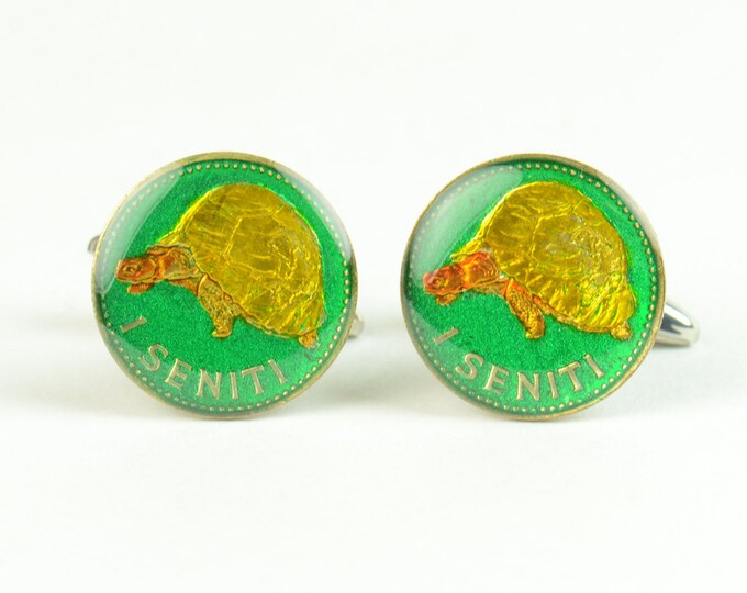Cufflinks antique Turtle Tonga coin Coin Collector Gifts,Dad Coin Gift,Upcycled,mens gift accessories jewelry