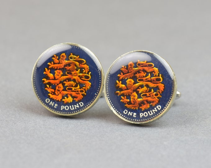 Enamel coin pound Lions Cufflinks.United Kingdom.Great Britain Coin Collector Gifts,Dad Coin Gift,Upcycled,mens gift accessories jewelry