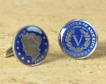 Us Cufflinks Custom Hand Painted Coin Jewelry, Buffalo Nickel Design Enamel , Real 5 Cents, Mens Gift United States Cufflinks