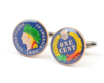 Antique cufflinks - US Indian 1 cent coin from United States Coin Collector Gifts,Dad Coin Gift,Upcycled,mens gift accessories jewelry