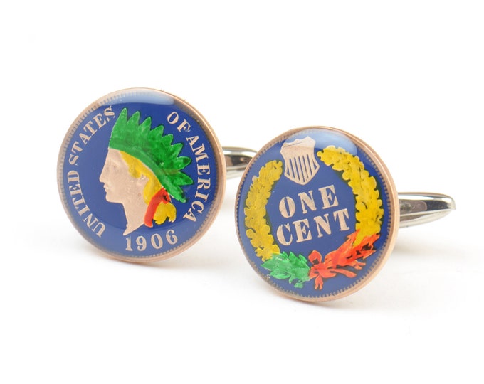 Antique cufflinks - US Indian 1 cent coin from United States Coin Collector Gifts,Dad Coin Gift,Upcycled,mens gift accessories jewelry