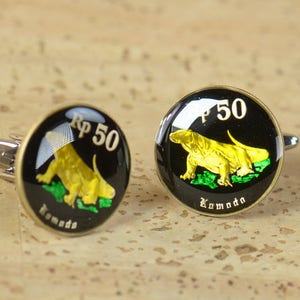 Cufflinks Indonesia Coin.Indonesian Komodo dragon Coin Collector Gifts,Dad Coin Gift,Upcycled,mens gift accessories jewelry