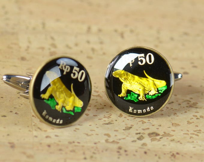 Cufflinks Indonesia Coin.Indonesian Komodo dragon Coin Collector Gifts,Dad Coin Gift,Upcycled,mens gift accessories jewelry