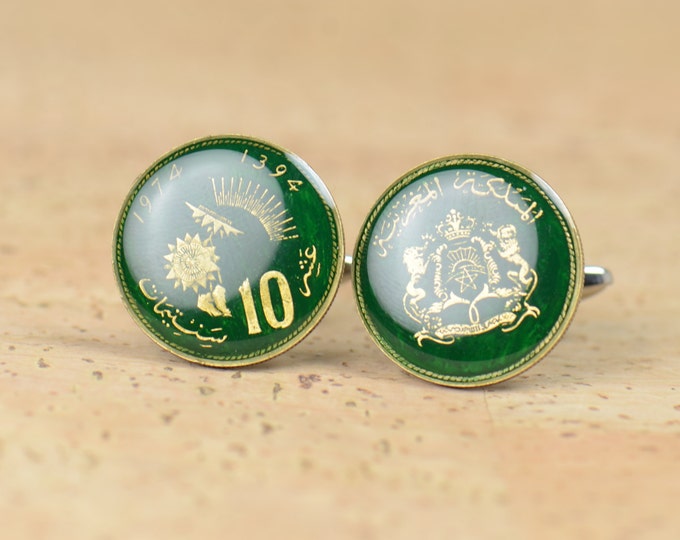 Cufflinks Morocco enamel Coin Coin Collector Gifts,Dad Coin Gift,Upcycled,mens gift accessories jewelry
