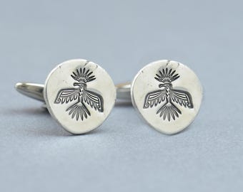 Arrow Bird Native Sterling Silver Cufflinks - Thunderbird Symbol, Handmade Ethnic Men’s Jewelry -  , Gift For Him