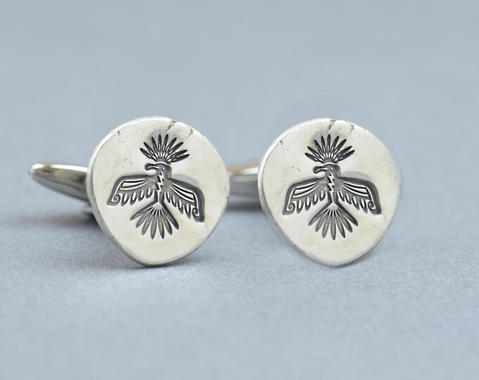 Thunderbird sterling silver cufflinks.Men accessories,Cuff links-Native Indian Cufflinks.Arrow  bird native navajo Cufflinks