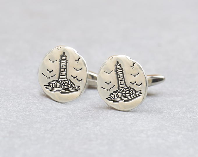 Sterling silver Lighthouse cufflinks.Artisan handmade cufflinks .Ancient jewelry.Birds Cufflinks,bird lovers, freedom, sea cufflinks,sealing