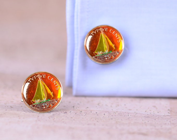 Cufflinks Bahamas coin.Big Size Coin Collector Gifts,Dad Coin Gift,Upcycled,mens gift accessories jewelry
