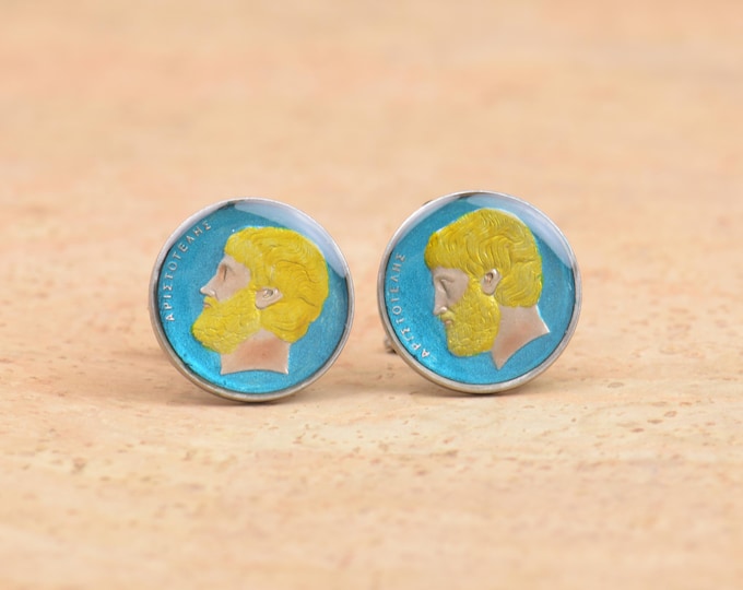 Greece Aristotle Cufflinks coin.Big Size Coin Collector Gifts,Dad Coin Gift,Upcycled,mens gift accessories jewelry