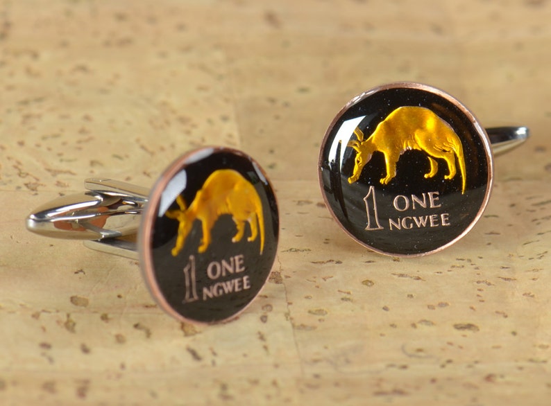 Enamelled Cufflinks Zambia-Stainless steel leg Coin Collector Gifts,Dad Coin Gift,Upcycled,mens gift accessories jewelry