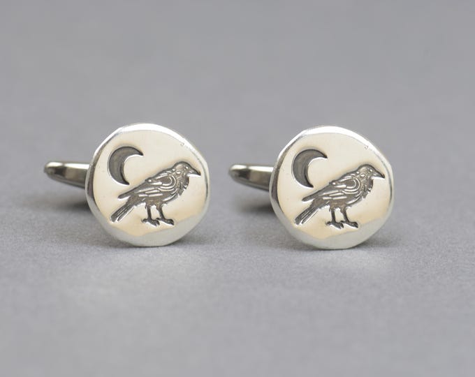 Moon Raven sterling silver cufflinks.Men accessories,Stainless steel, Magical Cufflinks, Mistic Cufflinks.Mystery cufflinks.Spiritual