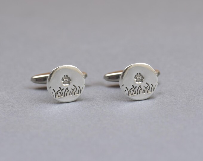 Paw print sterling silver cufflinks.Men accessories,Pet Cufflinks, Bear print Cufflinks.Dog paw print cufflinks