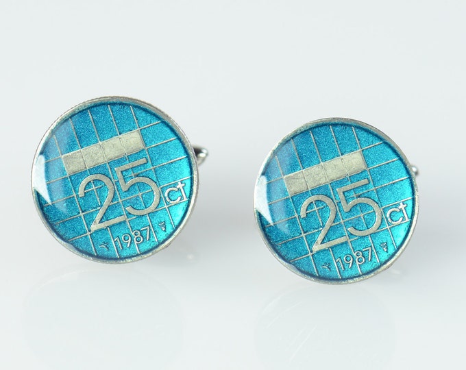 Netherlands 25 cents Cufflinks Coins Holland Coin Collector Gifts,Dad Coin Gift,Upcycled,mens gift accessories jewelry