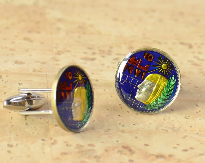 Cufflinks Egypt enamel Coin Coin Collector Gifts,Dad Coin Gift,Upcycled,mens gift accessories jewelry