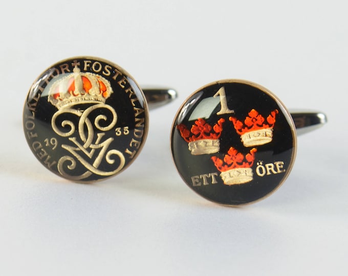 Sweden antique Coin Cufflinks -  Scandinavian Coin Collector Gifts,Dad Coin Gift,Upcycled,mens gift accessories jewelry