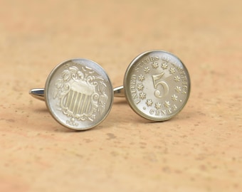 5 cent Coin US Cufflinks.Replica Coin from XIX century Coin Collector Gifts,Dad Coin Gift,Upcycled,mens gift accessories jewelry