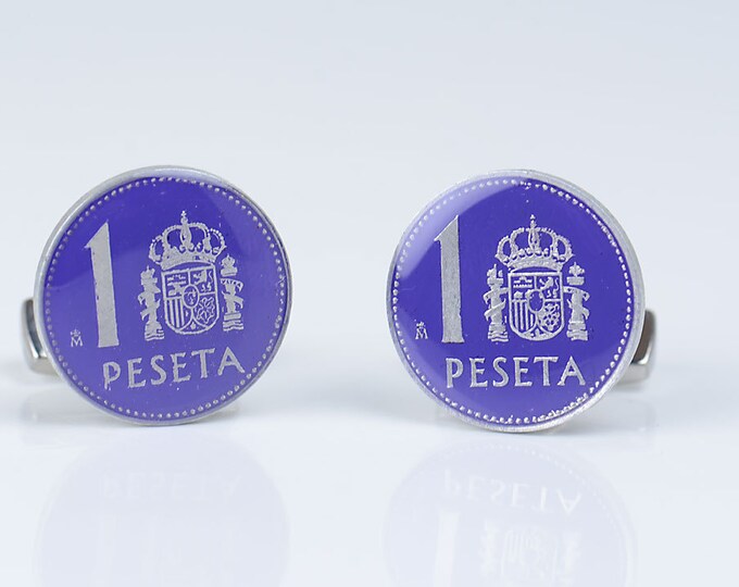 Cufflinks enamel coin peseta Spain Coin Collector Gifts,Dad Coin Gift,Upcycled,mens gift accessories jewelry