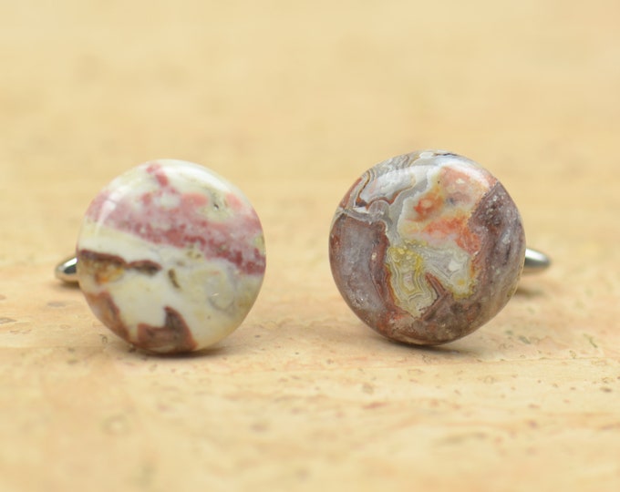 Crazy lace Agate and stainless steel Gemstone Cufflinks-Mens gifts-Men accessories-Men gift