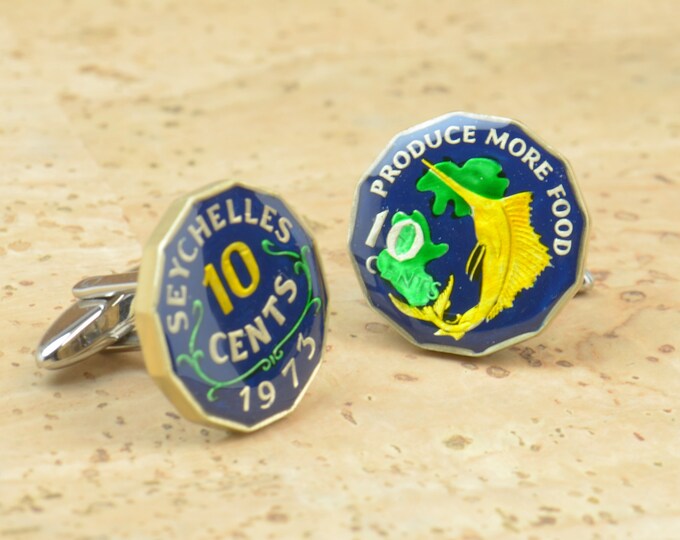 Cufflinks  Seychelles  Islands  Coin Coin Collector Gifts,Dad Coin Gift,Upcycled,mens gift accessories jewelry
