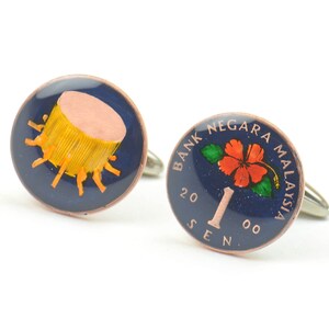 Enamel Cufflinks-Malaysia Coin Coin Collector Gifts,Dad Coin Gift,Upcycled,mens gift accessories jewelry