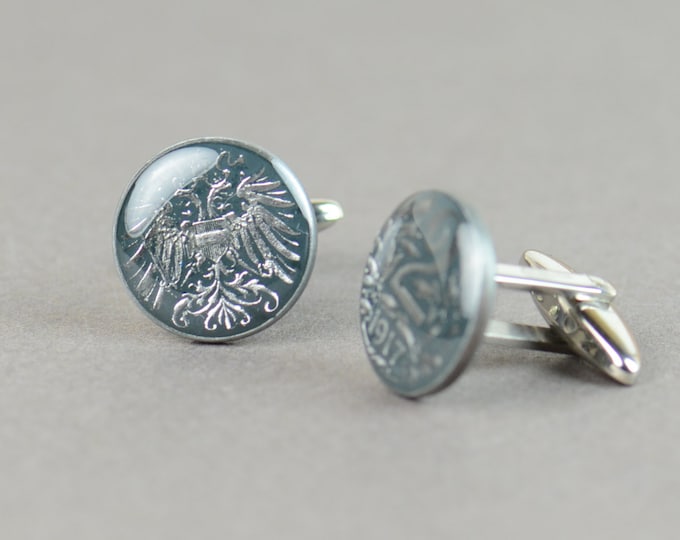 Enamel  Cufflinks - Austria Coin - Republik Osterreich Coin Collector Gifts,Dad Coin Gift,Upcycled,mens gift accessories jewelry