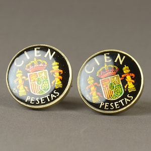 Vintage 100 pesetas  men cufflinks - gemelos Spain Coin Collector Gifts,Dad Coin Gift,Upcycled,mens gift accessories jewelry