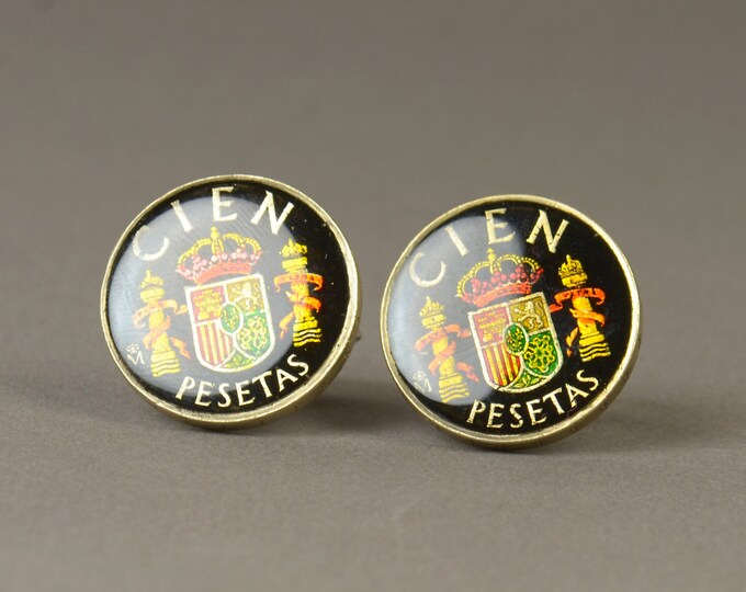 Vintage 100 pesetas  men cufflinks - gemelos Spain Coin Collector Gifts,Dad Coin Gift,Upcycled,mens gift accessories jewelry