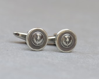 Vintage Wax Seal Scottish Thistle Cufflinks: Rustic Elegance, Sterling Silver Handmade Artisan,  , Groom Gift