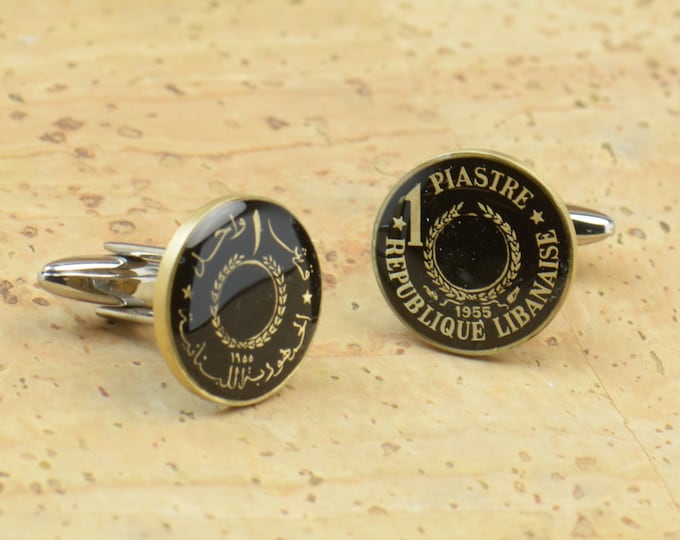 Cufflinks Lebanese Republic enamel Coin.Lebanon Cuff links Coin Collector Gifts,Dad Coin Gift,Upcycled,mens gift accessories jewelry