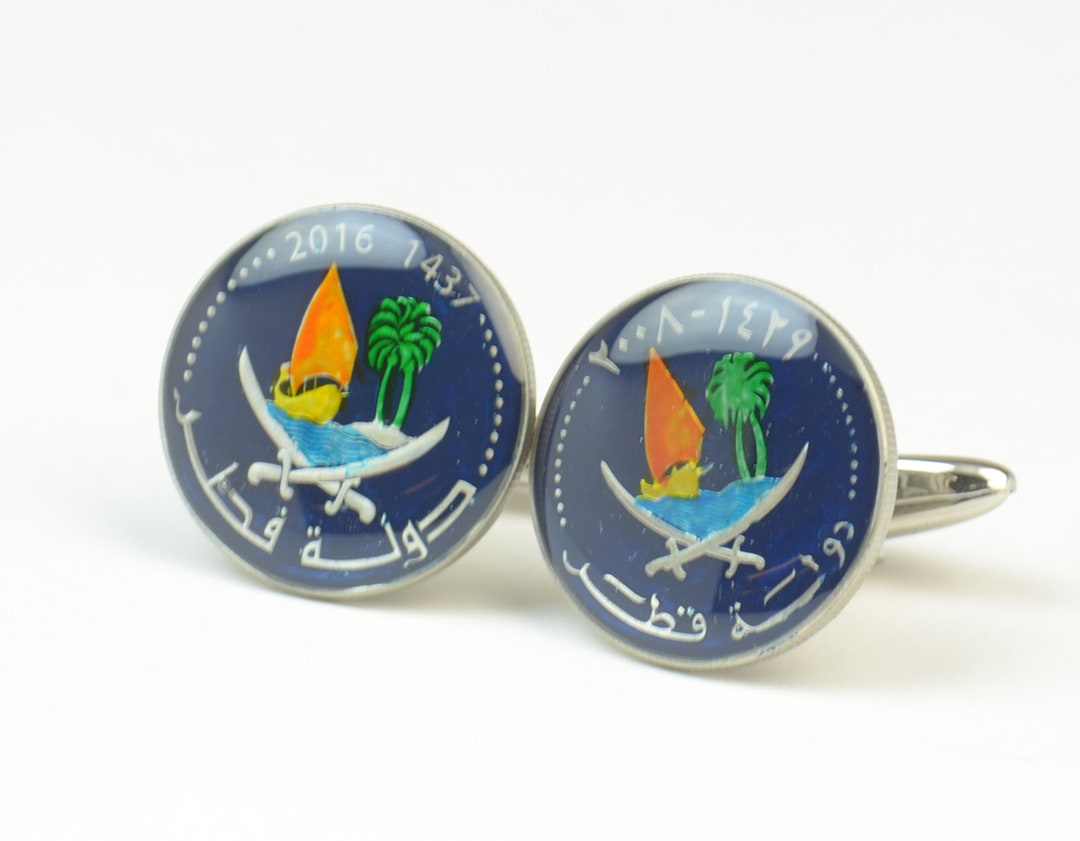 Cufflinks Qatar Enamel Coin Coin Collector Giftsdad Coin Etsy