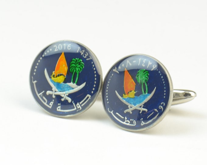 Cufflinks Qatar enamel Coin Coin Collector Gifts,Dad Coin Gift,Upcycled,mens gift accessories jewelry