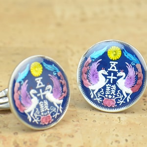 Sterling silver antique coin - Cufflinks  Japan - Big Size Cufflinks