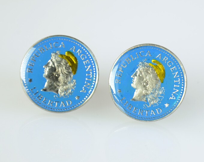 Enamel  Cufflinks - Argentina sun coin Coin Collector Gifts,Dad Coin Gift,Upcycled,mens gift accessories jewelry