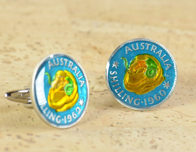 Cufflinks Australia enamel Sterling silver Coin.Mens gift.Big Size coin