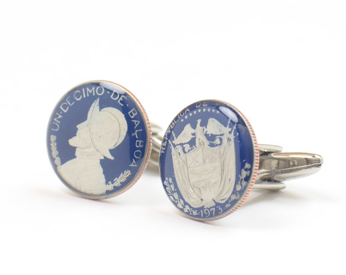 Cufflinks  Panama Nuñez de Balboa Coin Coin Collector Gifts,Dad Coin Gift,Upcycled,mens gift accessories jewelry