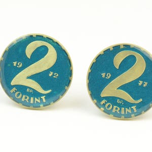 2 Forint Coin Collector Gifts - Hungarian Enameled Cufflinks - Real Coin Pair, Enamel , Mens Jewelry, Gift For Him