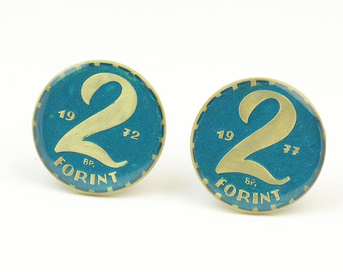 Hungary enameled coin cufflinks 2 Forint Coin Collector Gifts,Dad Coin Gift,Upcycled,mens gift accessories jewelry