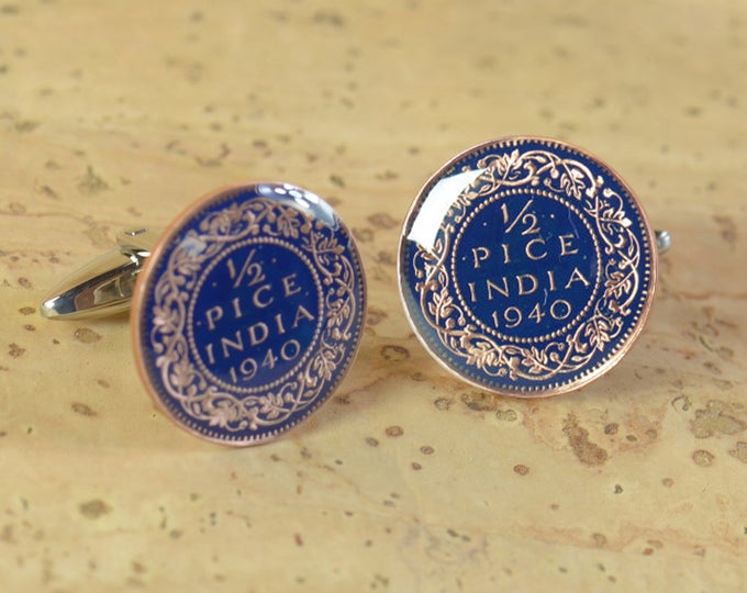 Enamel  Cufflinks-India Coin.Mens gift cuff links accessories Coin Collector Gifts,Dad Coin Gift,Upcycled,mens gift accessories jewelry